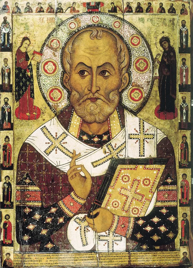 An icon of St. Nicholas painted in 1294 for a Russian Orthodox church on Lipno Island in northwestern Russia. Public Domain