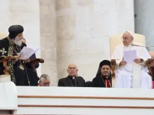 Pope Francis and the head of the Coptic Orthodox Church of Alexandria, Pope Tawadros II, led the general audience at the Vatican on May 10, 2023.