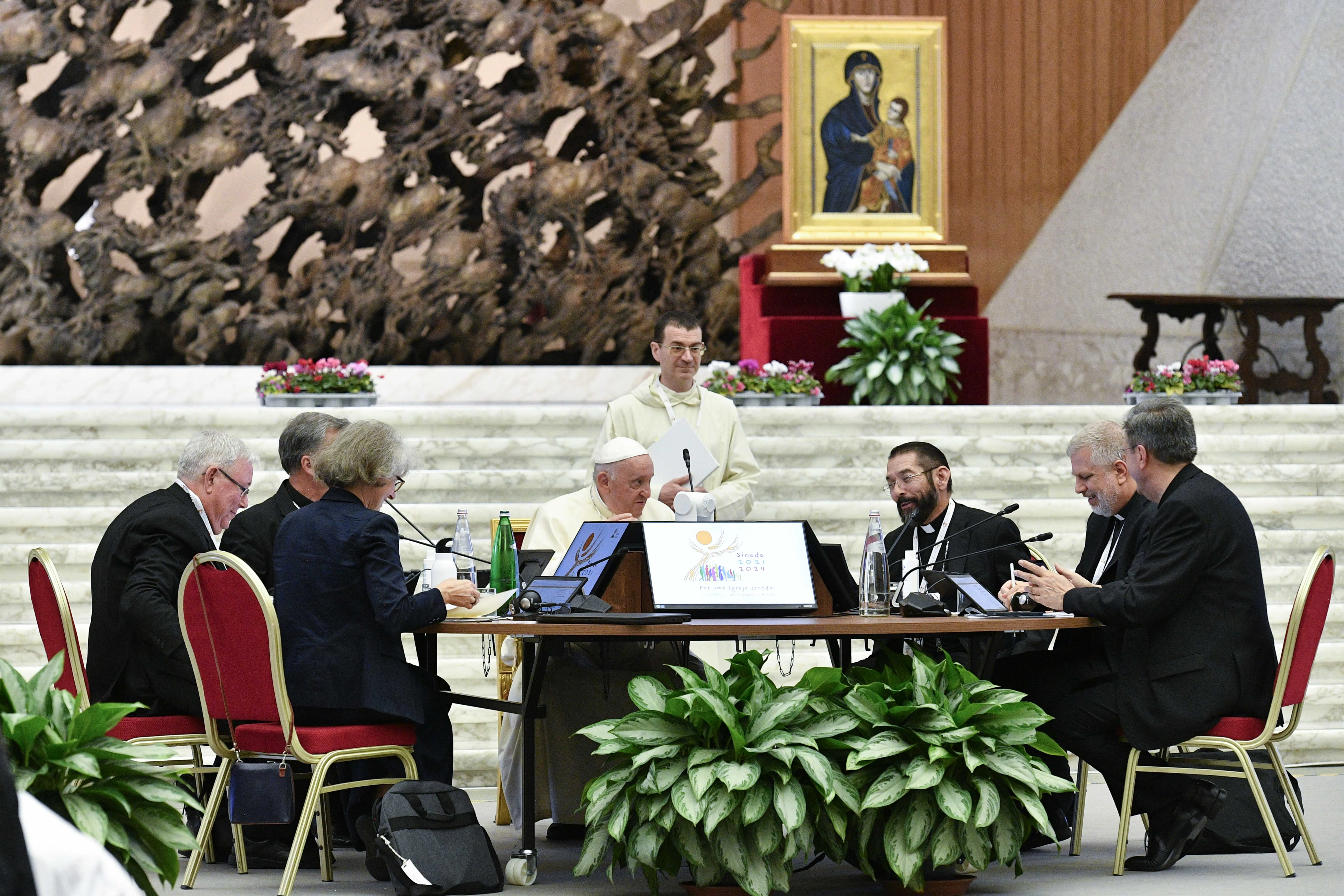 Pope Francis at the Synod on Synodality on Oct. 10, 2023. Credit: Vatican Media