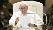 Pope Francis speaks at the general audience in Vatican City's Paul VI Hall on Feb. 22, 2023.