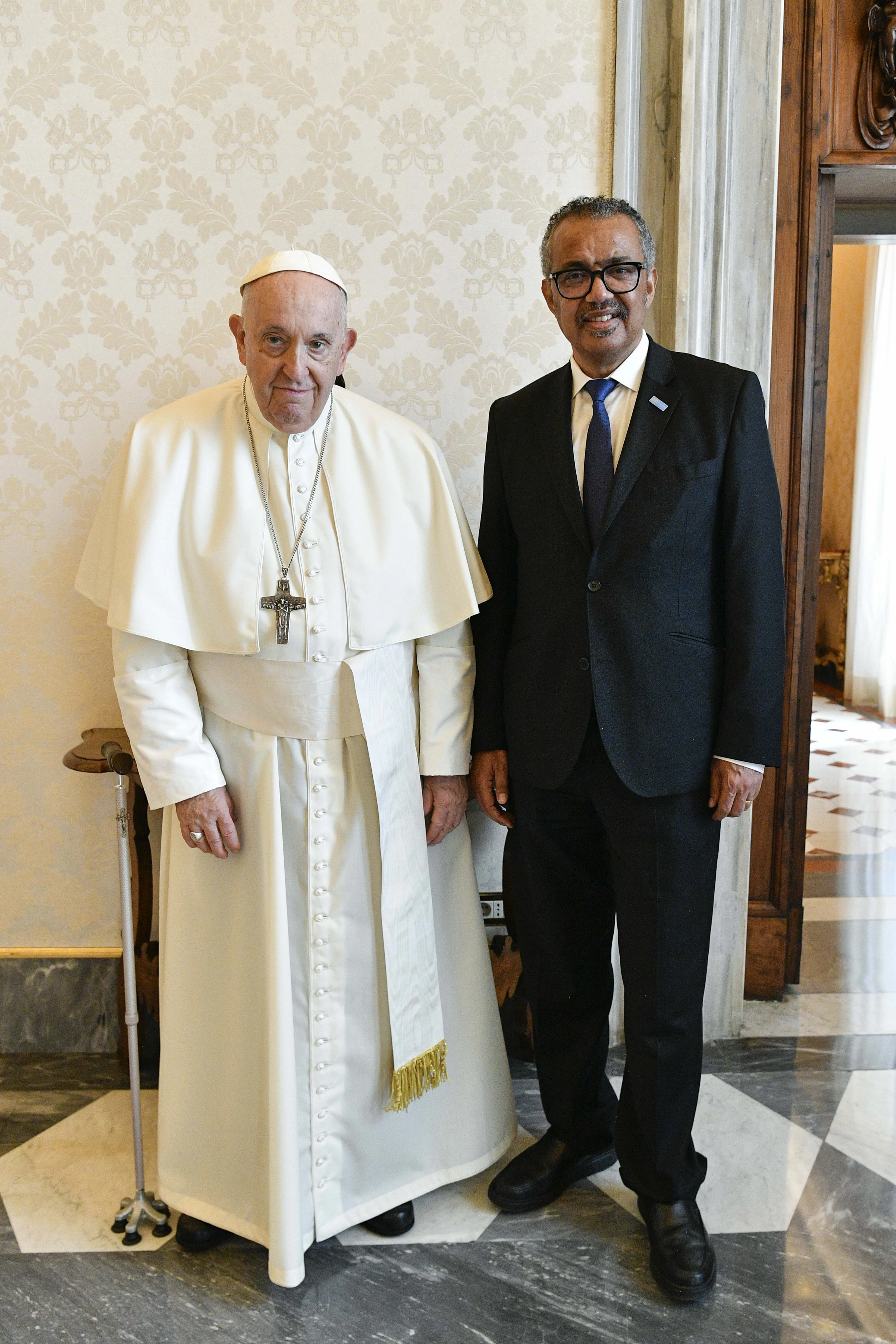 Pope Francis meets with Dr. Tedros Adhanom Ghebreyesus, head of the World Health Organization, July 24, 2023, in a private Vatican audience. Credit: Vatican Media