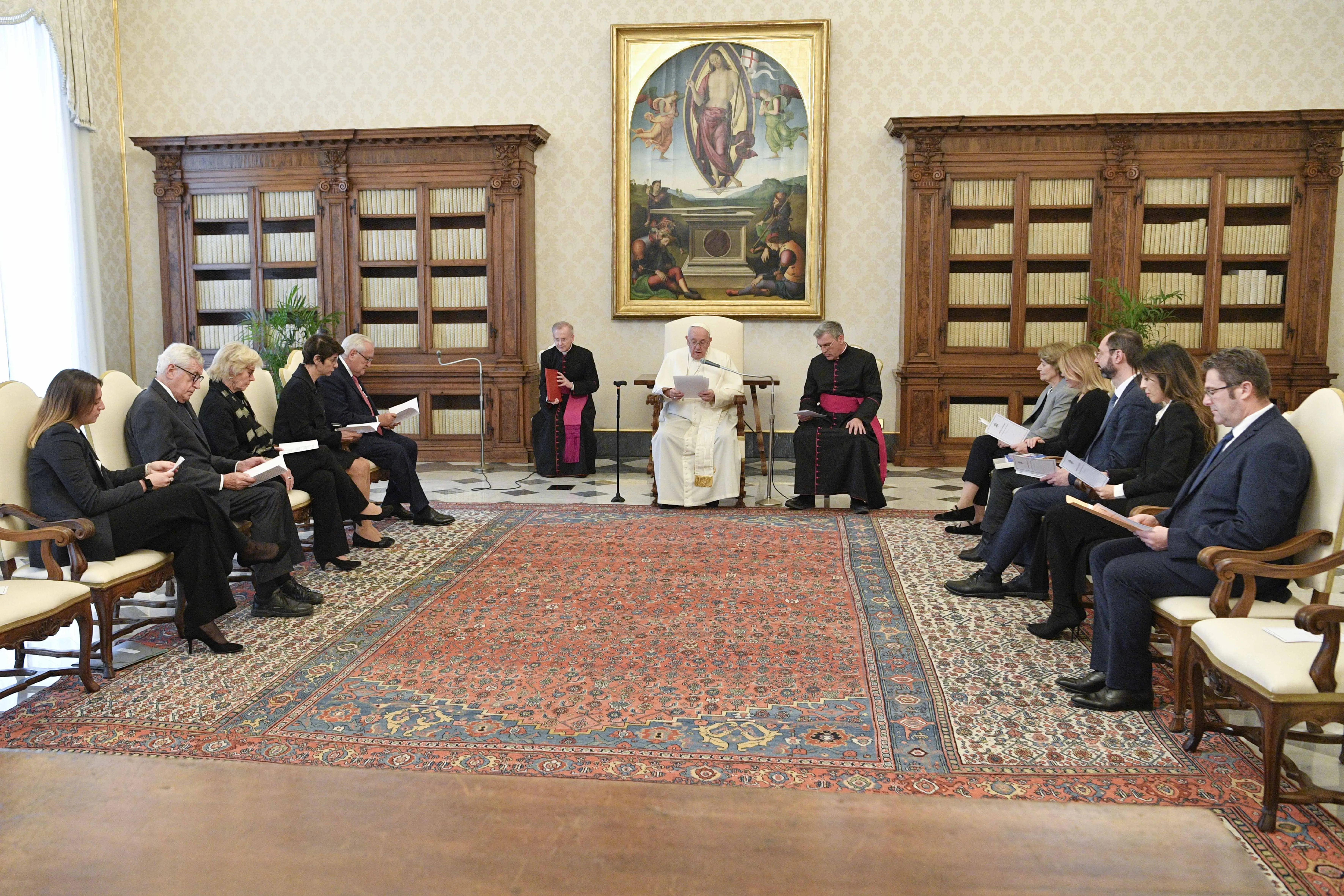 Pope Francis with members of Leaders Pour la Paix at the Vatican, Dec. 2, 2022. Vatican Media