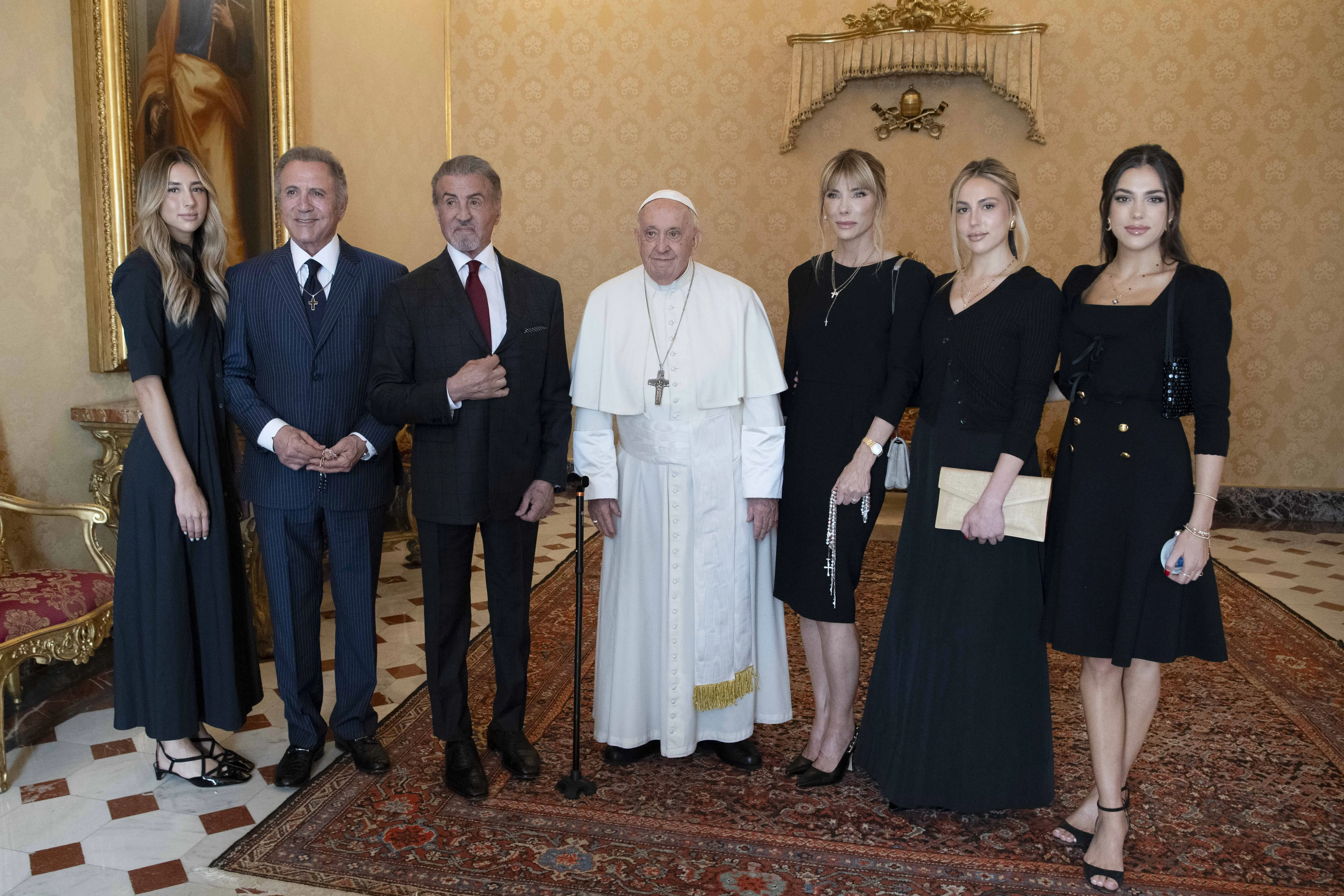 The actor and director Sylvester Stallone and members of his family had an audience with Pope Francis at the Vatican on Sept. 8, 2023. Vatican Media