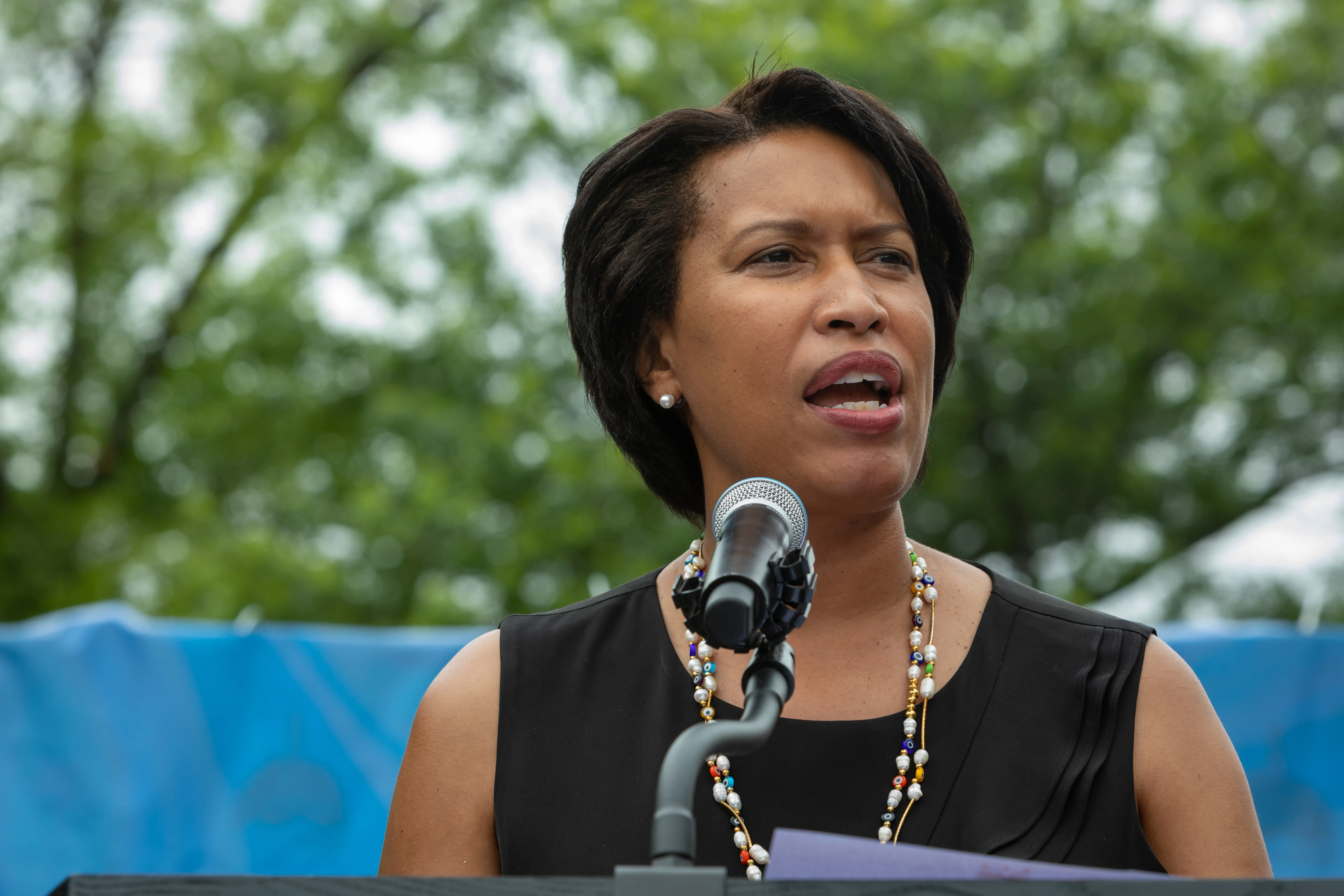 Mayor Muriel Bowser during a speech at the Pride Parade on June 12, 2021.?w=200&h=150