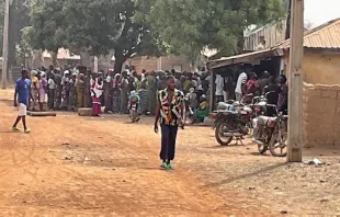 Residents of Adunu line up to cast their ballots in Adunu Feb. 25, 2023. Courtesy of Father Dauda Musa Bahago.