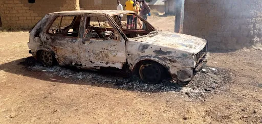 Burned vehicle in the town of Wumat, Nigeria, where 12 villagers were killed in a terrorist assault on Nov. 22, 2022. Courtesy of Victor Nafor
