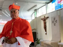 Cardinal Peter Ebere Okpaleke, bishop of the southern Nigerian diocese of Ekwulobia, pictured as he took possession of his titular church in Rome on Feb. 5, 2023.