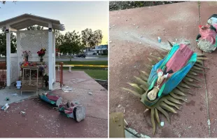 On April 1, 2023, a statue of Our Lady of Guadalupe was vandalized at Corpus Christi Catholic Church in Corona, California. Courtesy of the Diocese of San Bernardino
