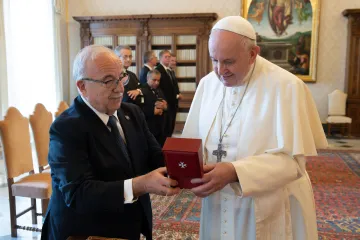 Pope Francis meets Fra' Marco Luzzago, the interim leader of the Order of Malta, on June 25, 2021.