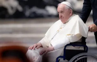 Pope Francis on July 12, 2022, said the knee pain he experienced for several months “scared me, in the sense of ‘think a little about what your future is going to be like now.’” Credit: Daniel Ibáñez/ACI Press