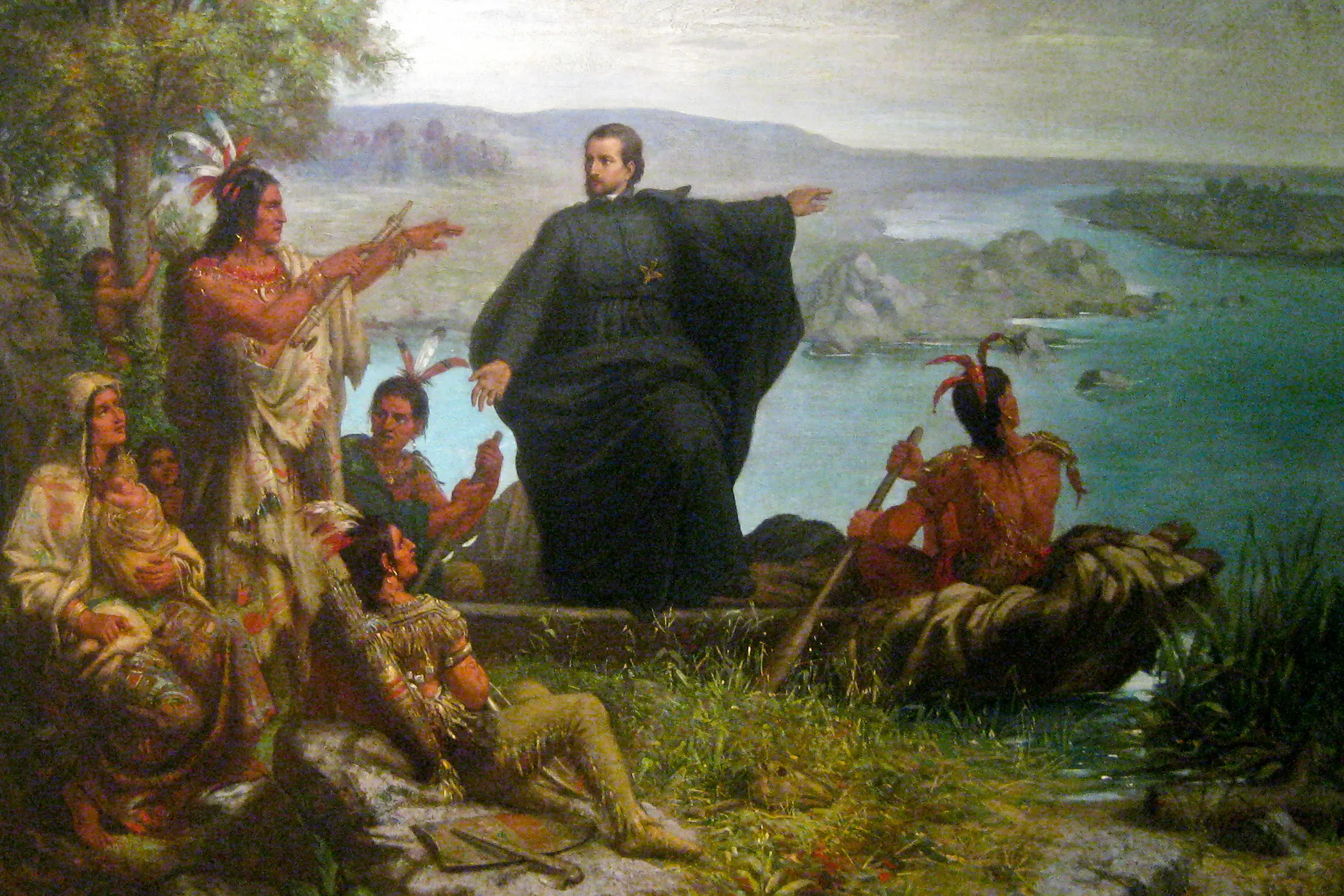 Father Jacques Marquette among the Native Americans. Wilhelm Lamprecht, 1869
