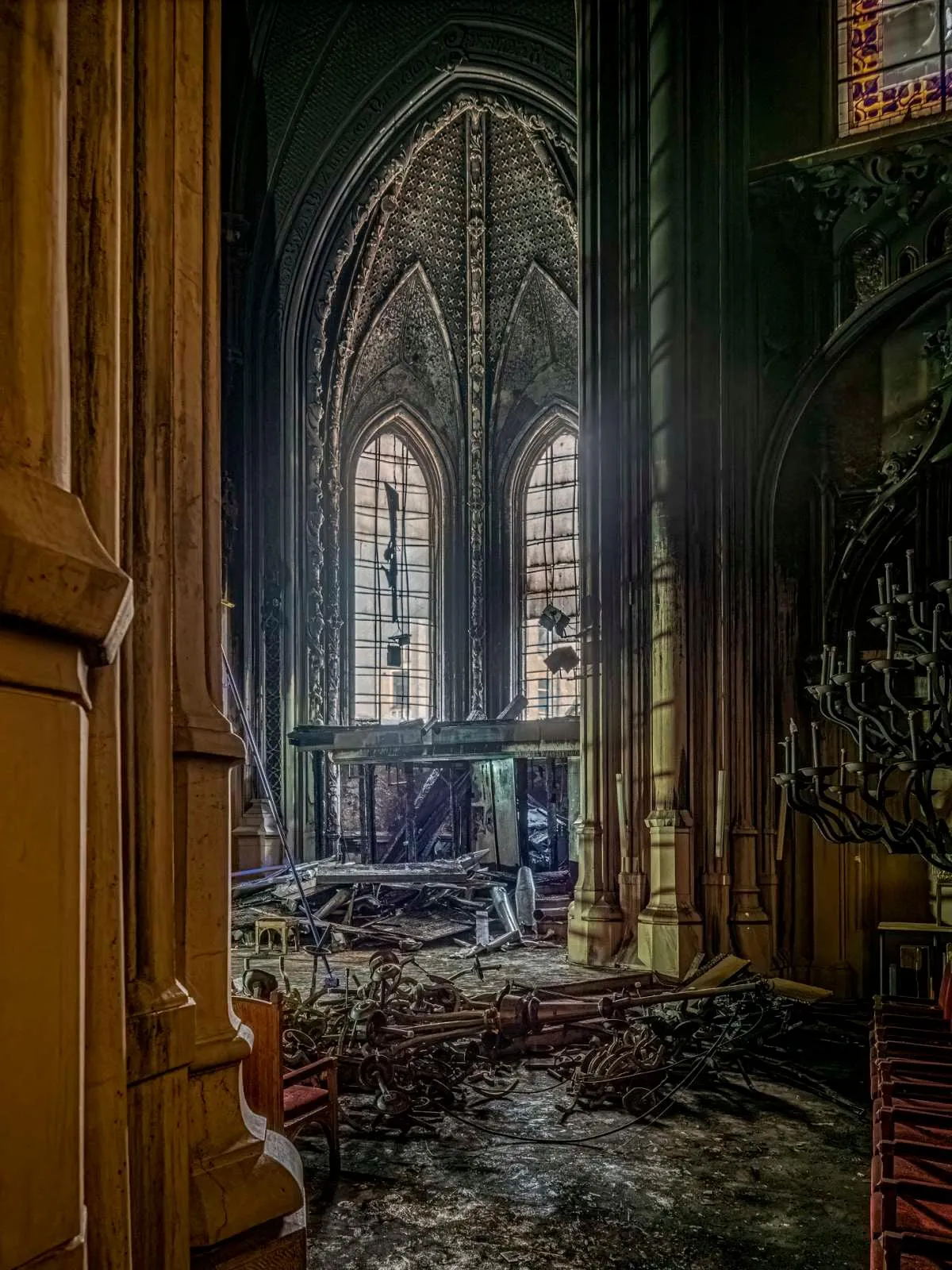 The burnt interior of St. Nicholas in Kyiv, Ukraine. St. Nicholas Parish in Kyiv