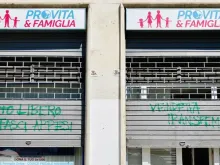 Pro Vita & Famiglia (Pro Life & Family) headquarters in Rome was vandalized June 10, 2023.