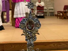 The relic of Bl. Carlo Acutis, a fragment of his pericardium, that is visiting the U.S., at Holy Family parish in Queens, April 6, 2022.