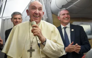 Pope Francis speaking to journalists on the flight from Canada to Rome, Italy, on July 30, 2022 Vatican Media
