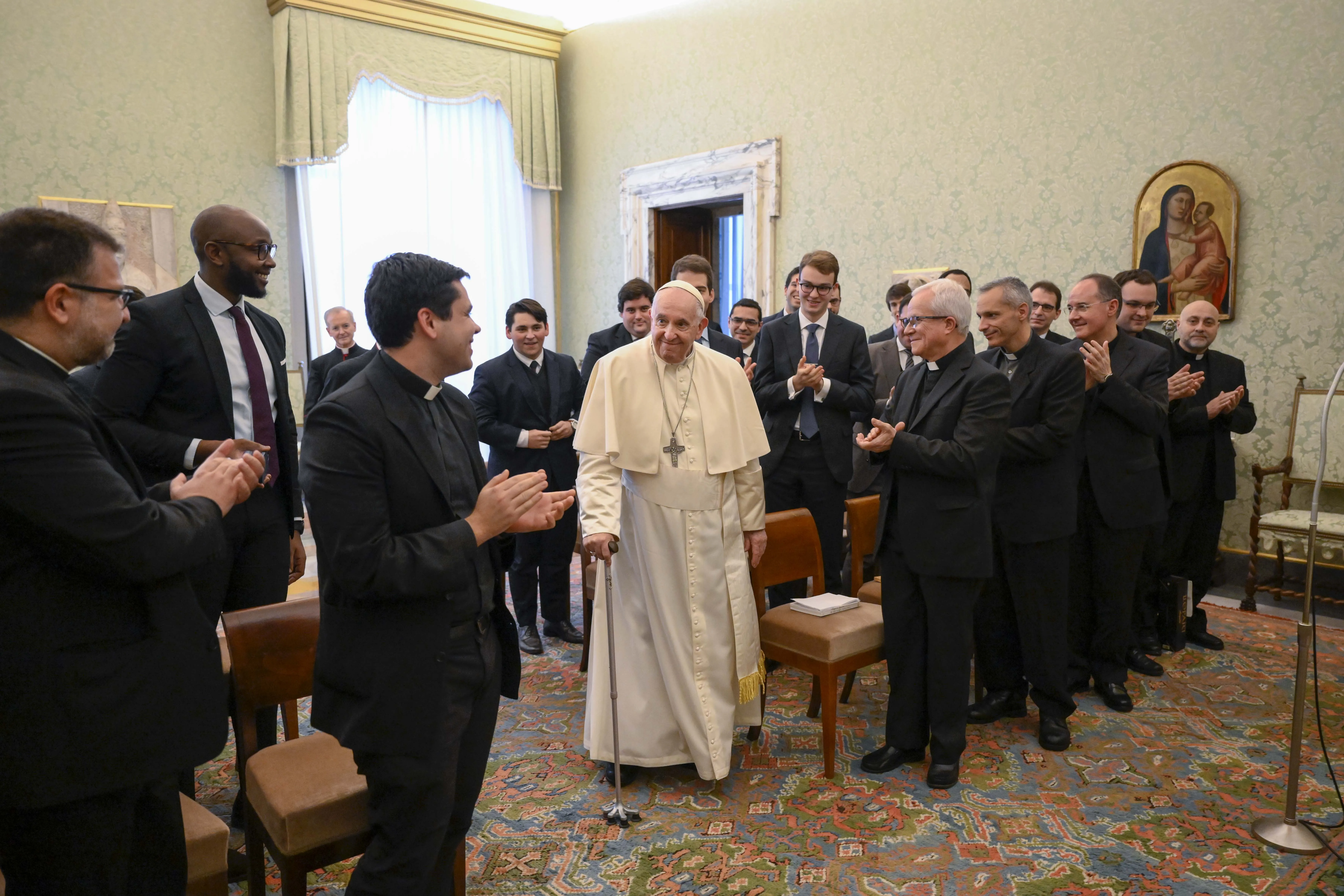 Pope Francis spoke to seminarians from Barcelona at the Vatican on Dec. 10, 2022. Vatican Media
