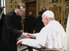 Pope Francis met with seminarians, staff, and faculty of the Ponitifical North American College in the Vatican's Apostolic Palace on Jan. 14, 2023.