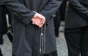 Seminarians from the North American College in Rome, Italy pray the rosary in St. Peter's Square for Pope Francis on March 13, 2016. Alexey Gotovskiy/CNA