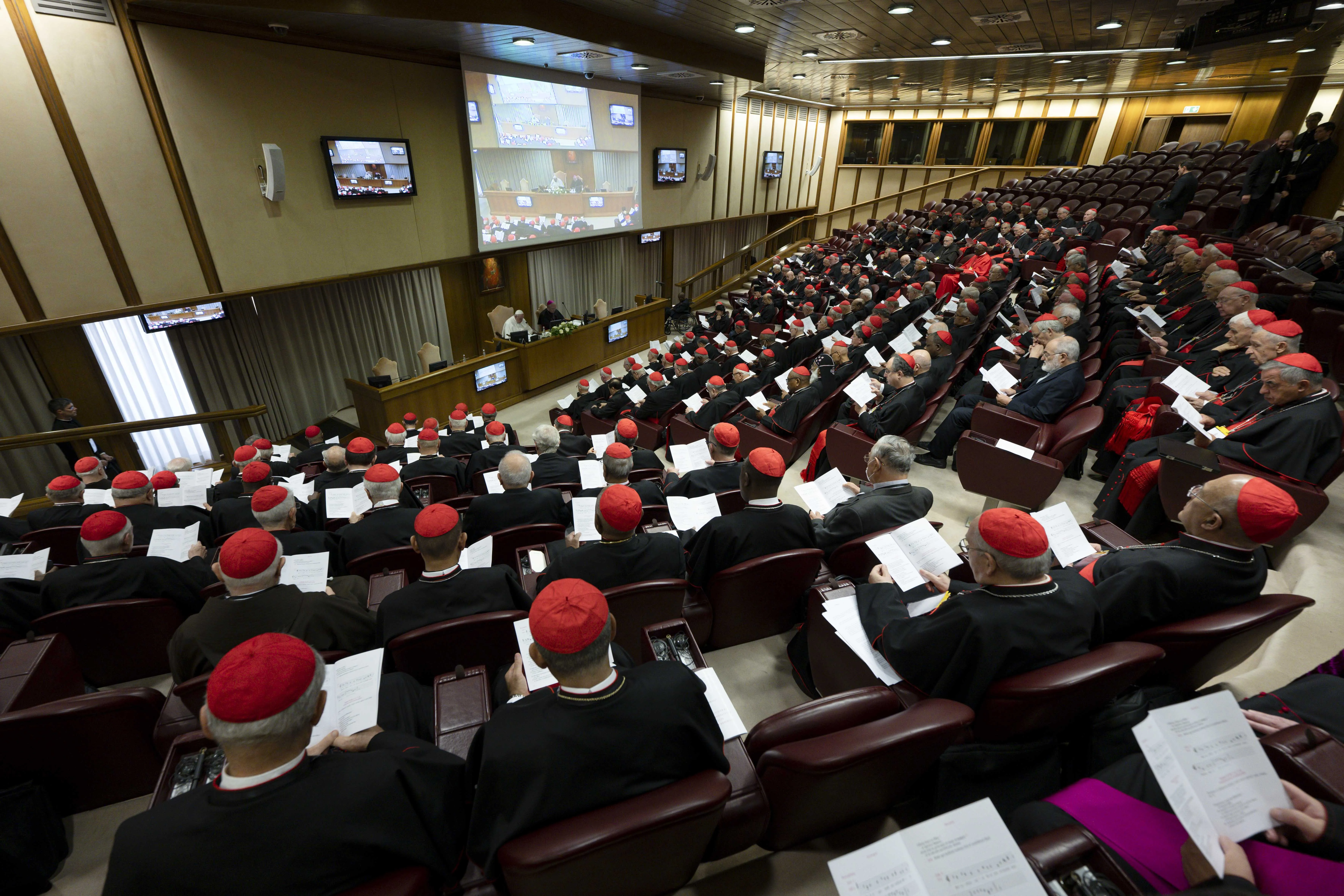 The extraordinary consistory of cardinals meets at the Vatican's Synod Hall, Aug. 29, 2022.?w=200&h=150
