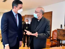 Spanish prime minister Pedro Sanchez meets with Cardinal Juan José Omella Jan. 24, 2022.