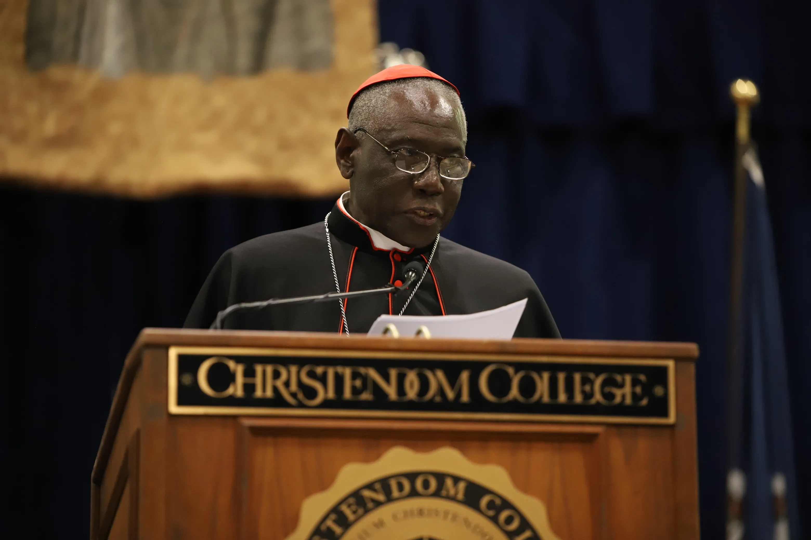 Cardinal Robert Sarah, Prefect Emeritus of the Congregation for Divine Worship, delivers the commencement address at Christendom College in Front Royal, Va., May 14, 2022.?w=200&h=150