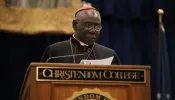 Cardinal Robert Sarah, Prefect Emeritus of the Congregation for Divine Worship, delivers the commencement address at Christendom College in Front Royal, Va., May 14, 2022.