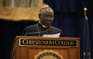 Cardinal Robert Sarah, Prefect Emeritus of the Congregation for Divine Worship, delivers the commencement address at Christendom College in Front Royal, Va., May 14, 2022. Christendom College