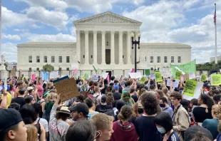 The scene outside the U.S. Supreme Court in Washington, D.C., after the court released its decision in the Dobbs abortion case on June 24, 2022. Katie Yoder/CNA