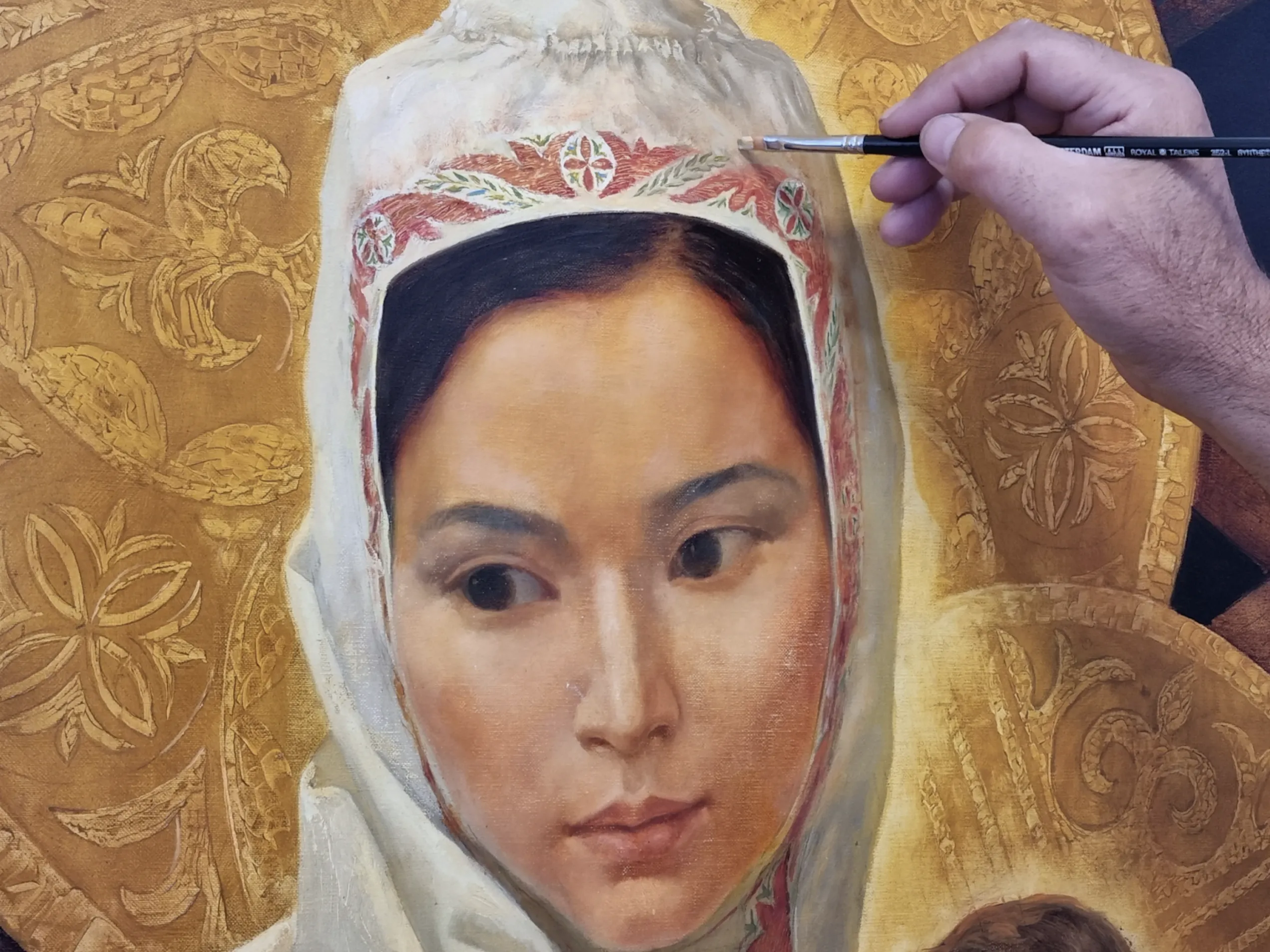 A detail on the painting of “Mother of the Great Steppe” by Dosbol Kasymov. Alexey Gotovsky/CNA