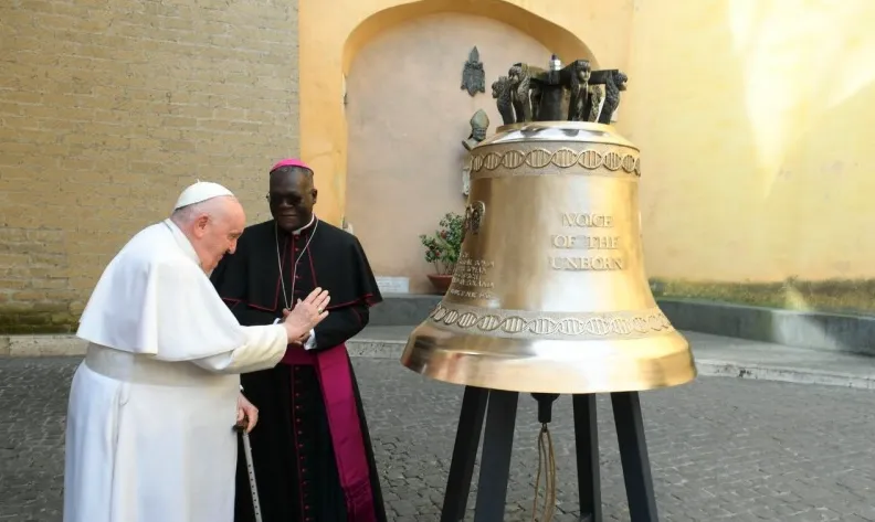 Pope Francis blessed blessed a large bell engraved with the words, “Voice of the Unborn,” which will be installed in Lusaka, Zambia. Vatican Media