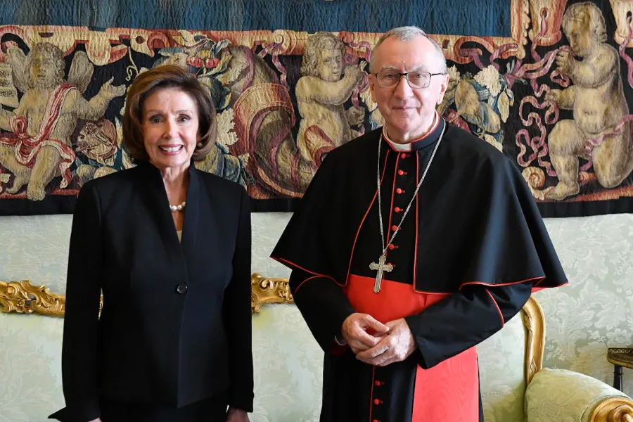 Nancy Pelosi with Vatican Secetary of State Cardinal Pietro Parolin. Vatican Media.