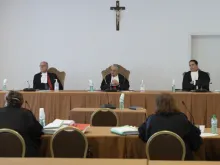The Tribunal of the Vatican City State holds a hearing in a multipurpose room at the Vatican Museums.