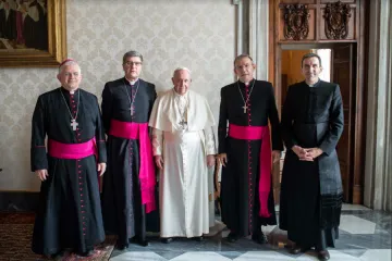 Pope Francis meets French bishops at the Vatican, Dec. 13, 2021