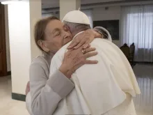 Pope Francis meets with Holocaust survivor Edith Bruck at the Vatican’s Casa Santa Marta, Jan. 27, 2022.