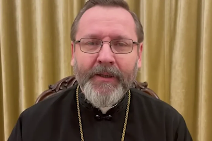 Major Archbishop Sviatoslav Shevchuk records a video message on March 3, 2022. Screenshot from zhyve.tv YouTube channel.