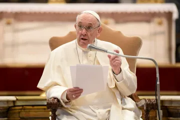 Pope Francis talks to young people in St. Peter’s Basilica on March 15, 2022