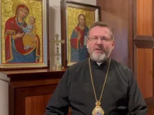 Major Archbishop Sviatoslav Shevchuk records a video message on March 17, 2022.