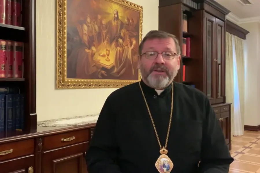 Major Archbishop Sviatoslav Shevchuk records a video message on March 23, 2022.?w=200&h=150