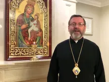 Major Archbishop Sviatoslav Shevchuk records a video message on March 28, 2022.