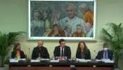 Tetiana Stawnychy, president of Caritas Ukraine, speaks at a press conference in Rome, May 16, 2022.