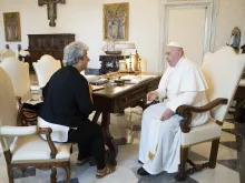 Pope Francis met Maria Campatelli, director of the Aletti Center, at the Vatican on Sept. 15, 2023. The Aletti Center was founded in Rome by the former Jesuit priest Father Marko Rupnik.
