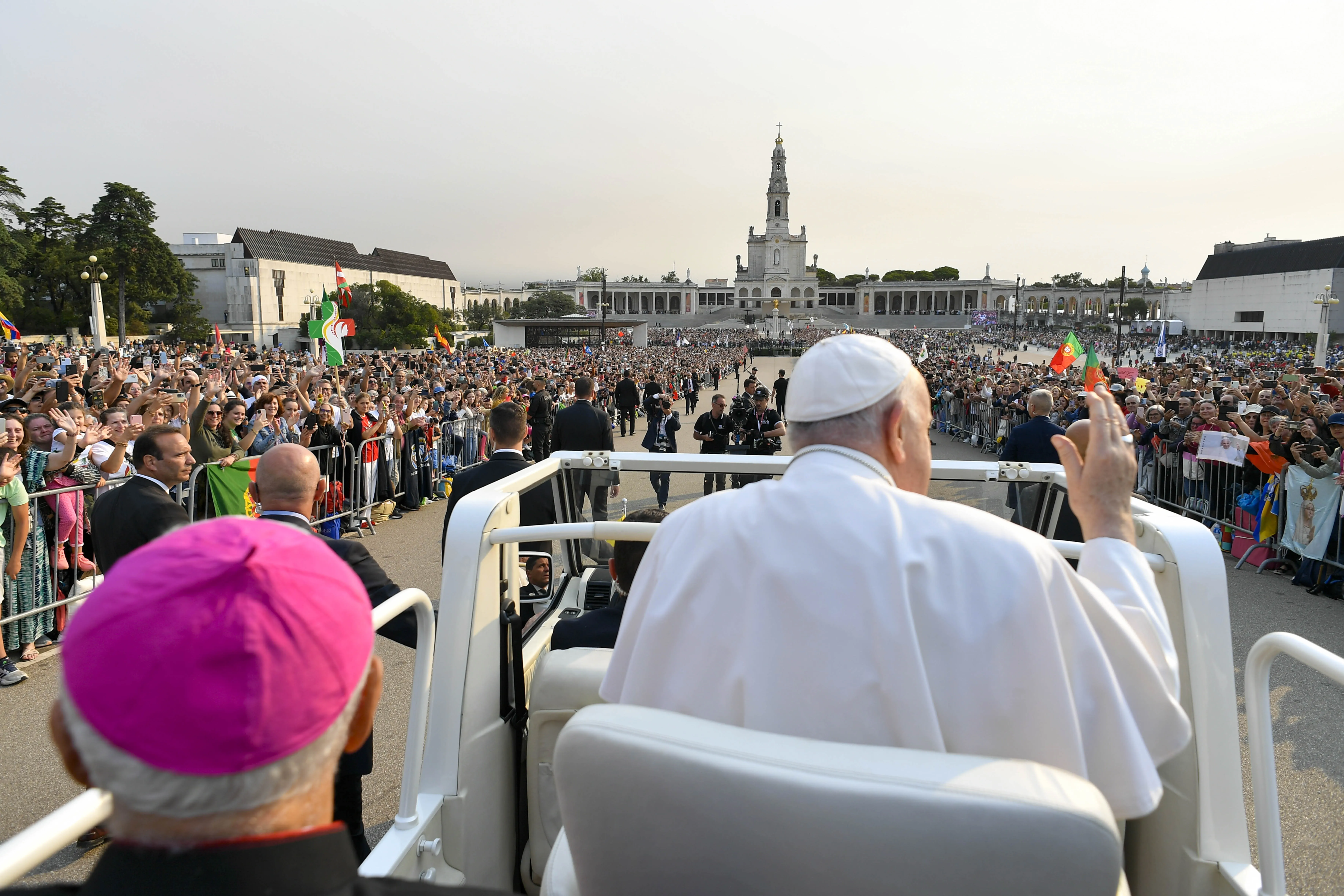 Pope Francis arrives in Fatima, Portugal to pray the rosary with young people with disabilities on Aug. 5, 2023. Vatican Media