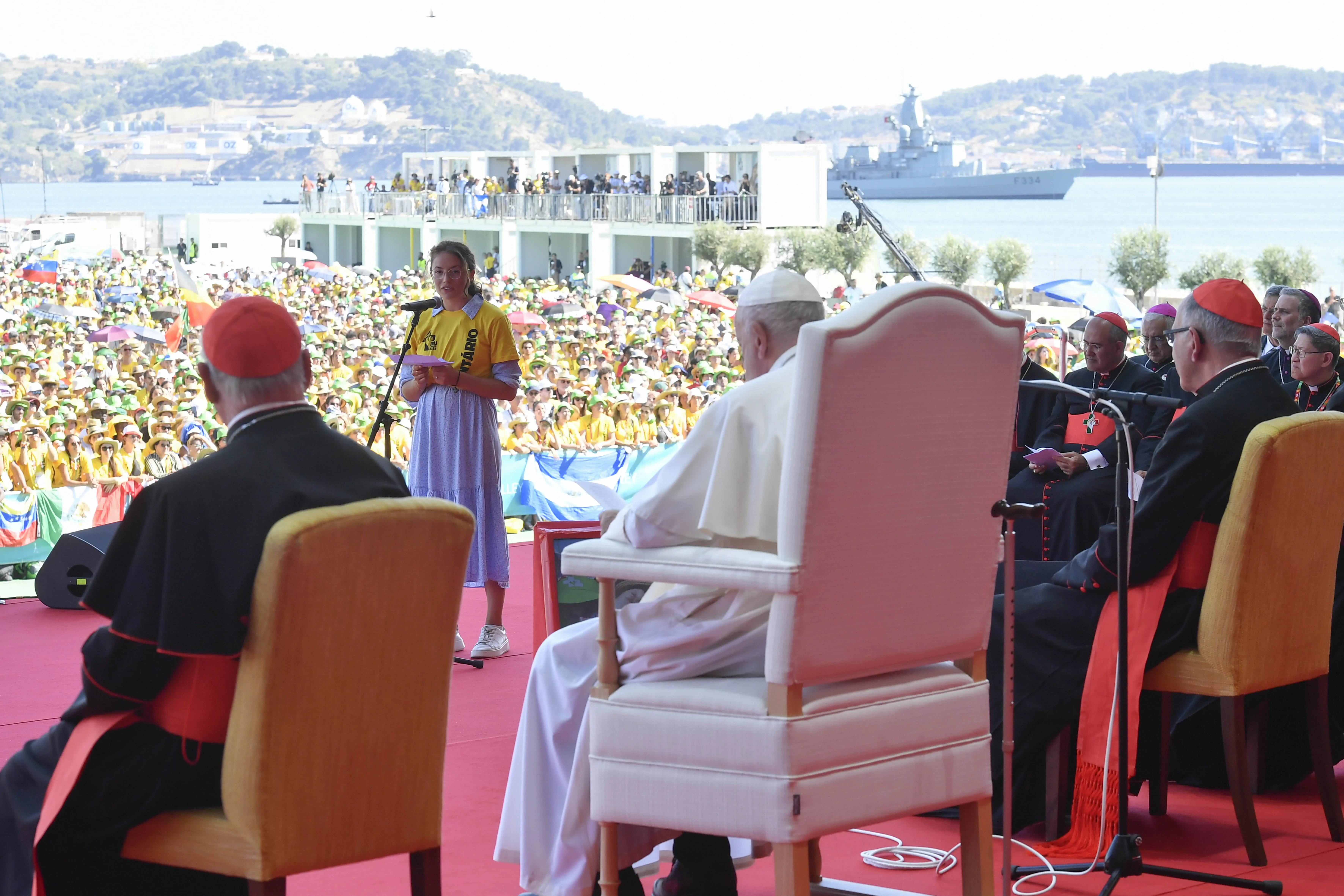 Pope Francis addresses WYD2023 volunteers after the closing Mass in Lisbon, Portugal, Aug. 6, 2023. Photo credit: Vatican Media