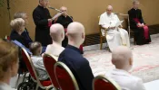 Pope Francis meets with young cancer patients from Poland at the Vatican on May 29, 2023.