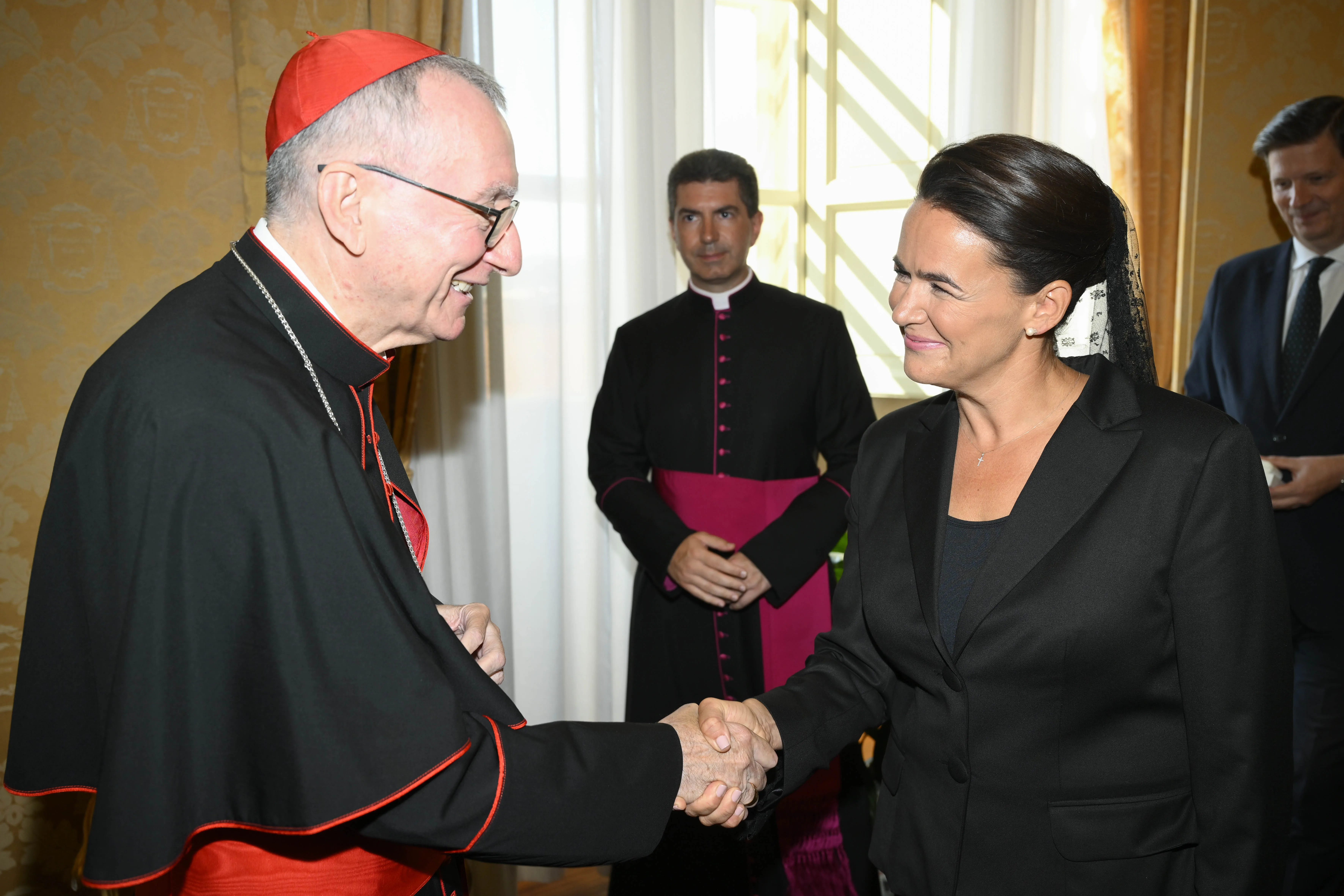 Hungary President Katalin Novák meets Vatican Secretary of State Cardinal Pietro Parolin at the Vatican on Aug. 25, 2023. Credit: Vatican Media