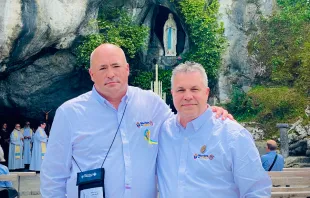 Richard Johnson, left, and his brother Djay attend the 8th annual Warriors to Lourdes pilgrimage on May 10-16, 2022. Solène Tadié.