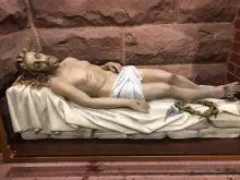 The Christ in Death statue after restoration on display at the Cathedral of St. Mary in Fargo, North Dakota.