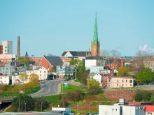 The Cathedral of the Immaculate Conception seen amid Saint John, New Brunswick.