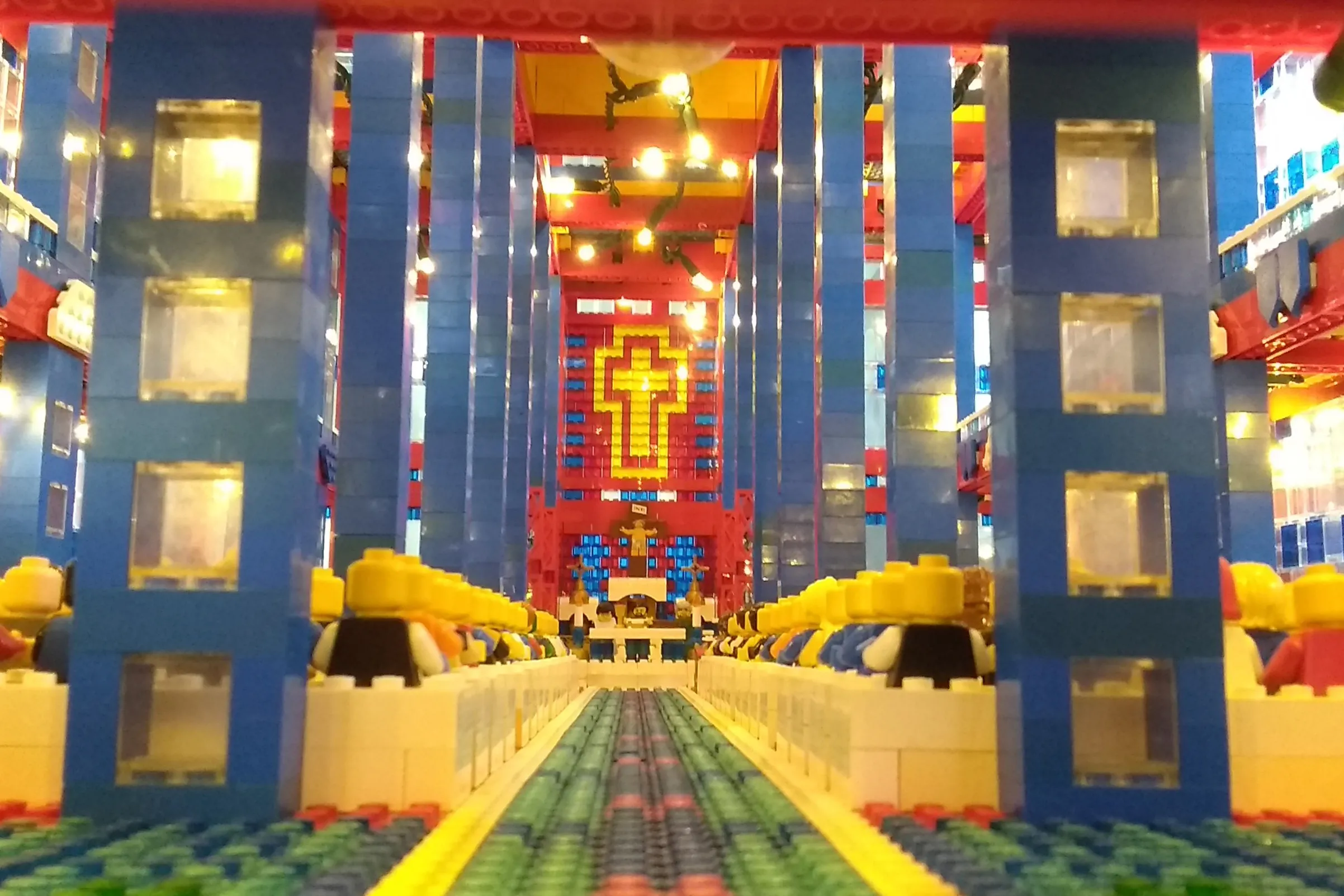 The interior of one of John Kraemer's Lego churches. John Kraemer