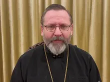 Major Archbishop Sviatoslav Shevchuk records a video message on March 4, 2022.